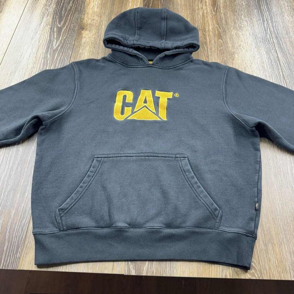 Caterpillar Hoodie Mens L Black Sweatshirt CAT Construction Worker Sweater THICK - Picture 3 of 12